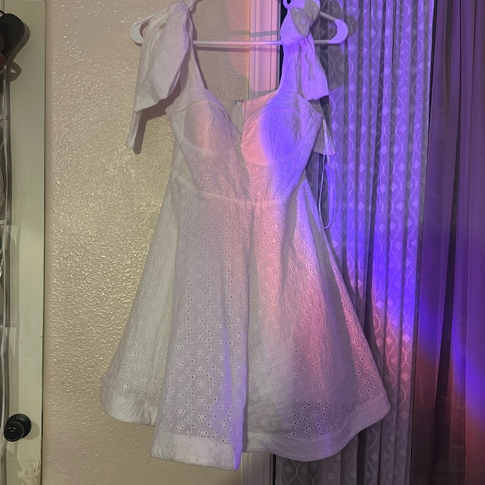 One and Only Collective white lace graduation dress with bow straps